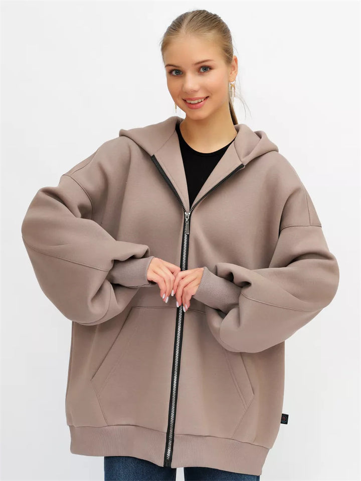 Damen Oversized Kapuzenjacke mit hohen Bündchen und praktischem Reißverschluss Drune