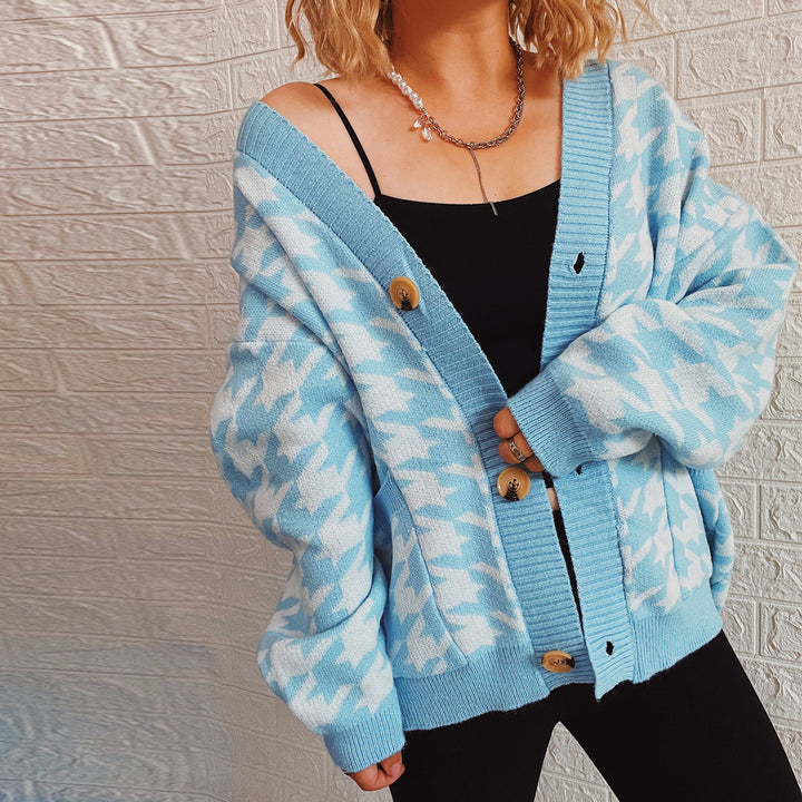 Damen lässige Strickjacke mit modernem Hundezahlenmuster Drune