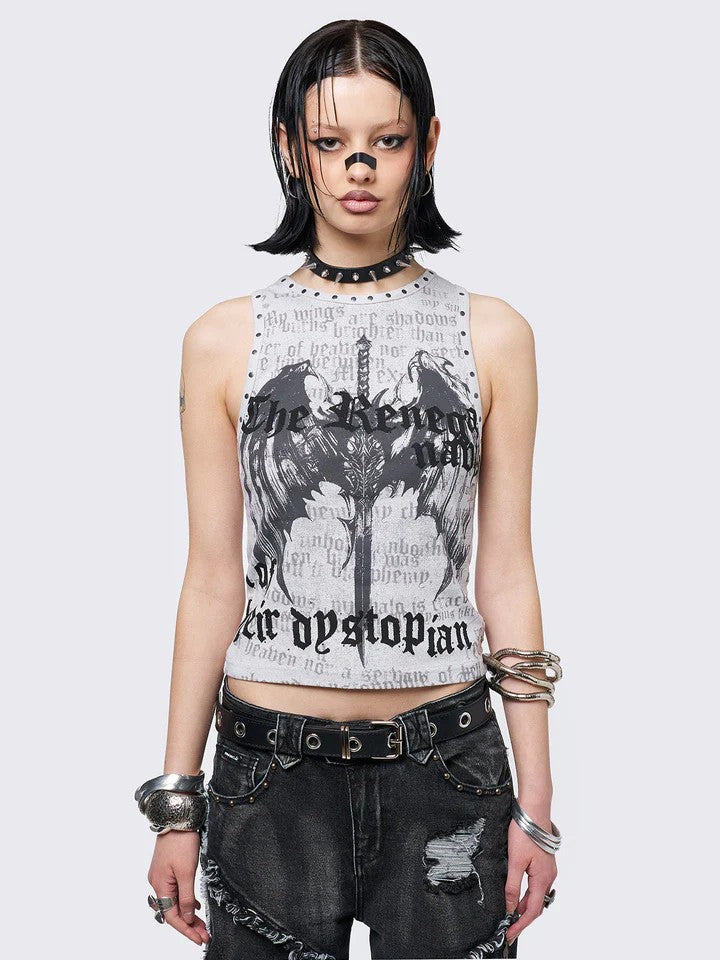 Damen Crop-Top mit urbanem Dystopie-Print Drune