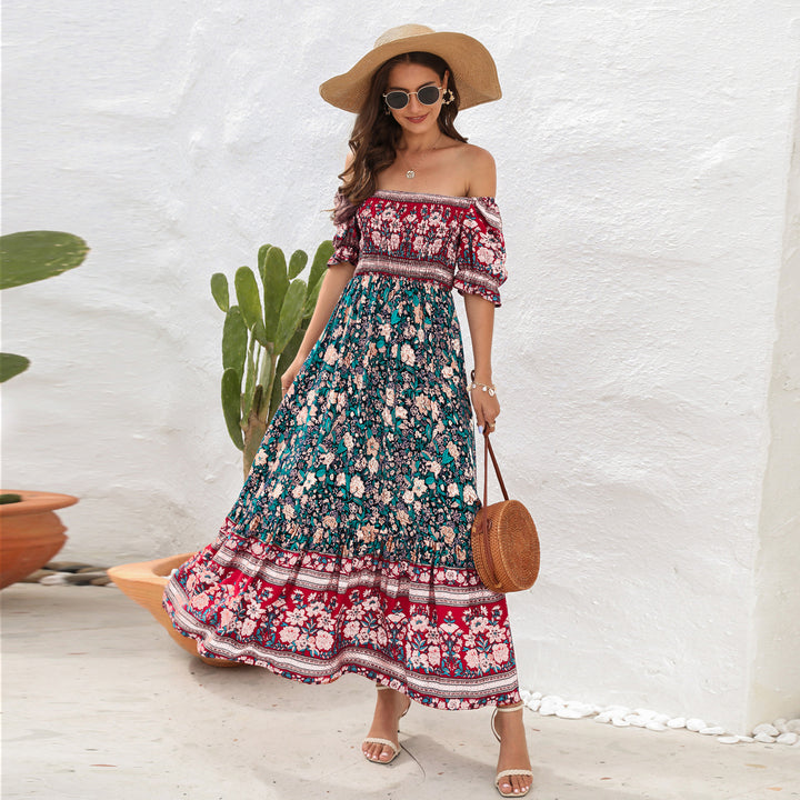 Damen Maxi-Kleid mit schulterfreier Passform und floralen Mustern Drune