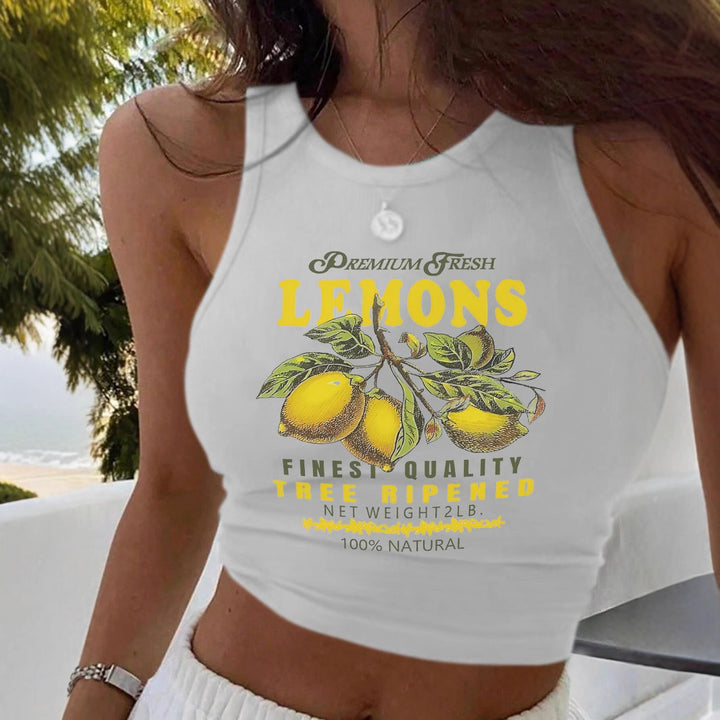 Damen Crop-Top mit frischem Zitronenmotiv und lässigem Schnitt Drune
