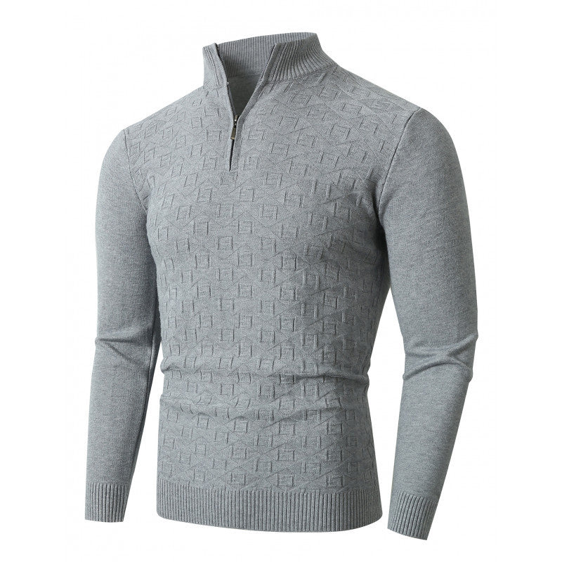 Herren Strickpullover mit modernem Zopfmuster und Halbreißverschluss Drune