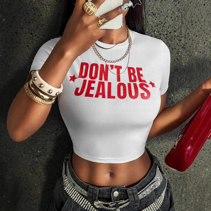 Damen Crop-T-Shirt mit modernem Statement-Print und figurbetontem Schnitt Drune