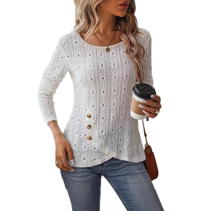 Damen Langarmshirt mit dekorativen Knöpfen und Struktur Drune