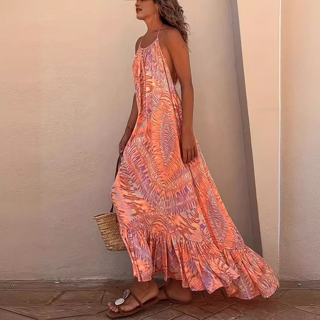 Damen Maxi Sommerkleid mit Rüschen Drune