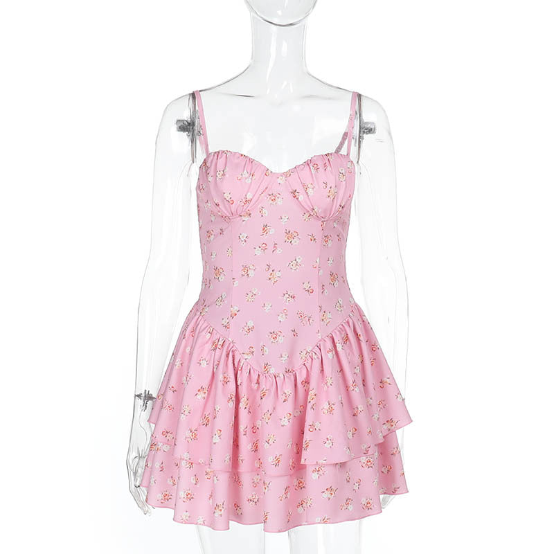 Damen luftiges Sommerkleid mit floralem Rüschenrock Drune