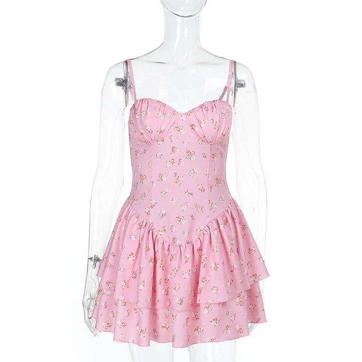 Damen luftiges Sommerkleid mit floralem Rüschenrock Drune