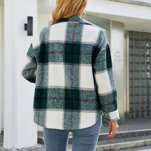 Damen Karierte Flanelljacke mit Knopfleiste und Taschen Drune