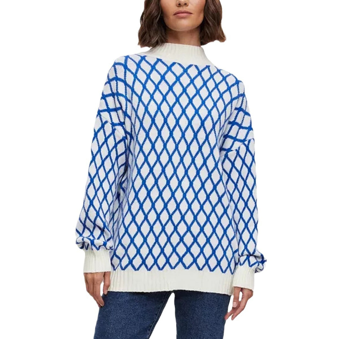 Damen lässiger Pullover mit modernem Rautenmuster und lässigem Schnitt Drune