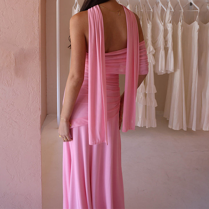 Damen Raffiniertes schulterfreies Maxikleid mit Rüschendetails Drune