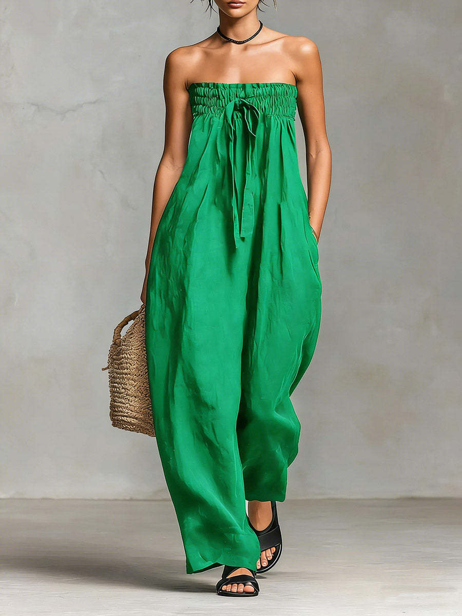 Damen Lässiges Jumpsuit mit elastischem Oberteil und weitem Bein Drune