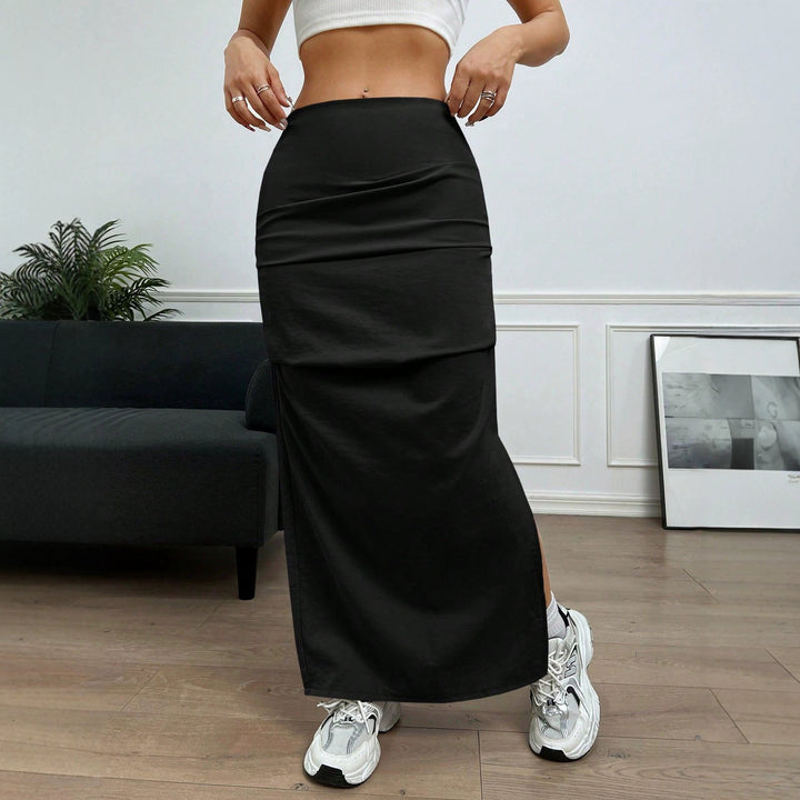 Damen Longskirt mit seitlichem Schlitz und elastischem Bund Drune
