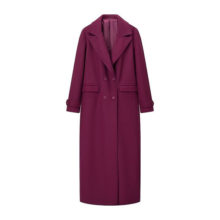 Damen eleganter und lässiger Langmantel mit doppelter Knopfreihe Drune