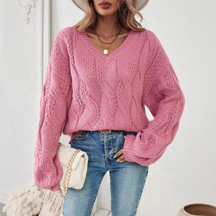 Damen Grobstrickpullover mit modischem V-Ausschnitt und strukturiertem Design Drune