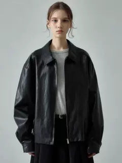 Damen Lederjacke im lässigen Oversized-Schnitt mit praktischen Taschen Drune