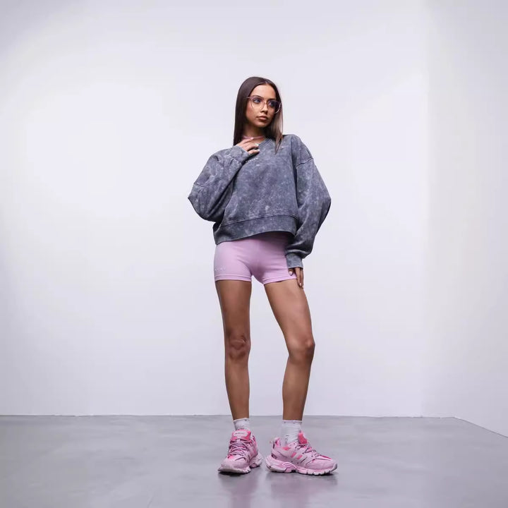 Damen cropped Sweatshirt mit weiten Ärmeln und modischem Wasch-Effekt Drune