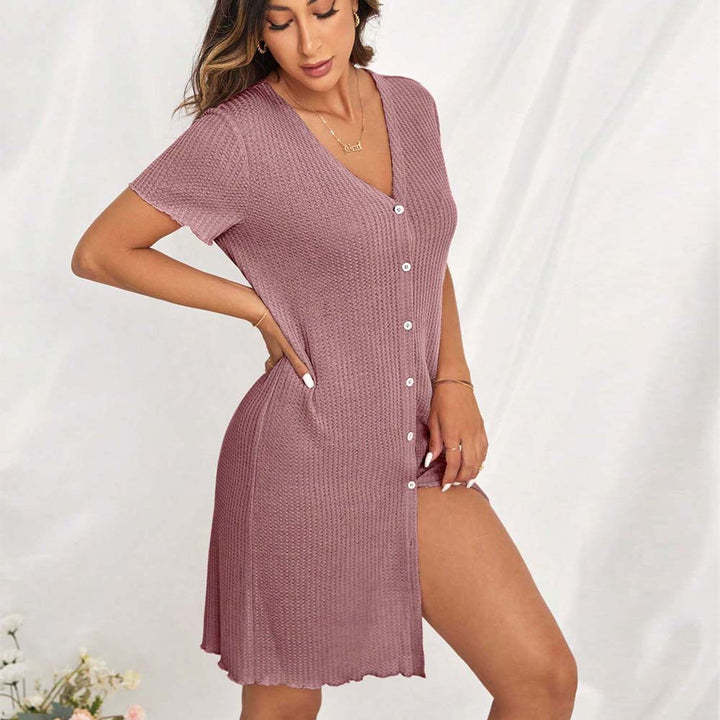 Damen Strick-Minikleid mit Knopfdesign und seitlichen Einschubtaschen Drune