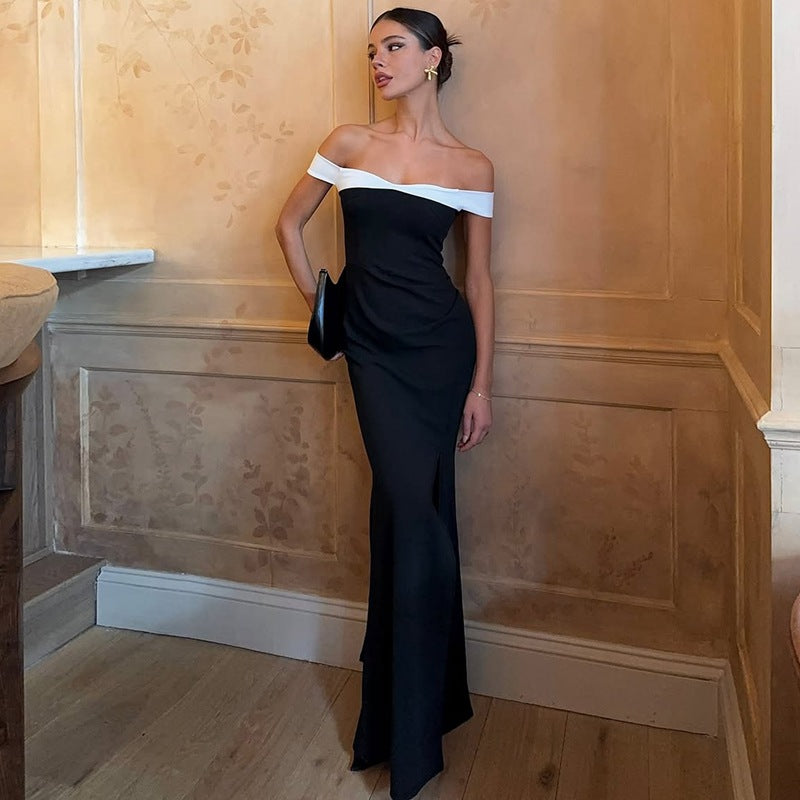 Damen Elegantes Maxikleid mit schulterfreiem Design und seitlichem Schlitz Drune