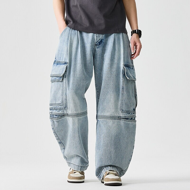 Herren nan extraweite Cargo-Jeans im Baggy-Stil mit verstärkten Knie-Nähten Drune