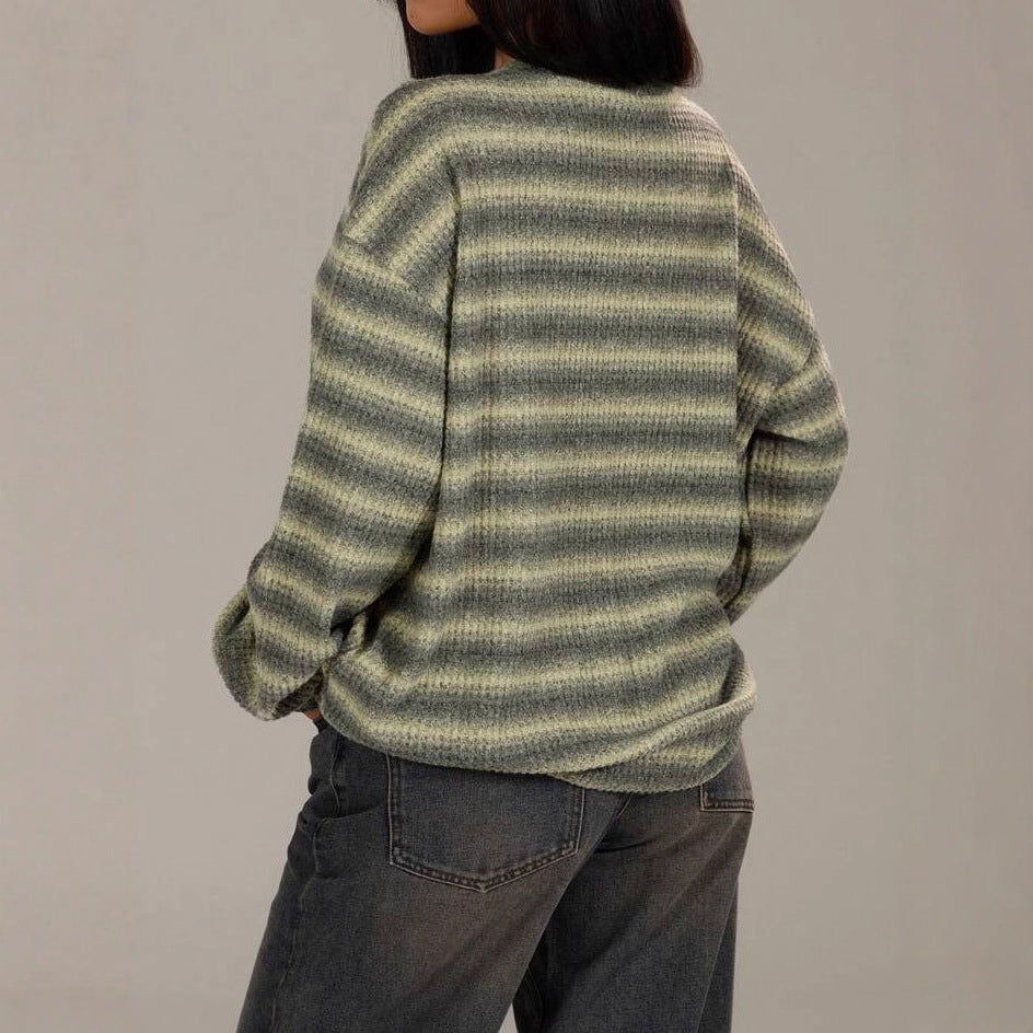 Damen kuscheliger Strickpullover mit modischem Streifenmuster Drune
