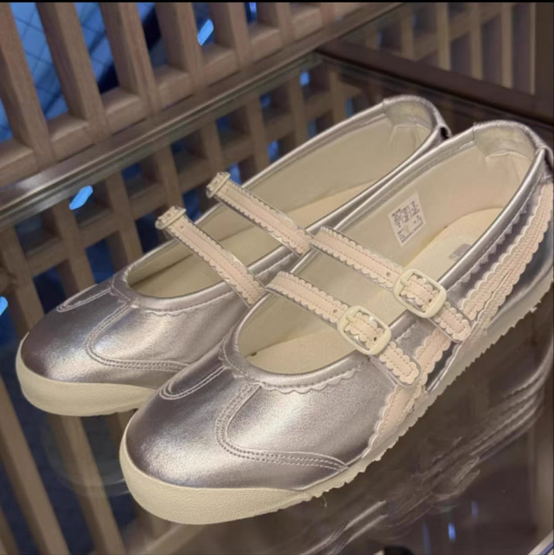 Damen Ballerina-Schuhe mit doppeltem Riemen und verspieltem Design Drune