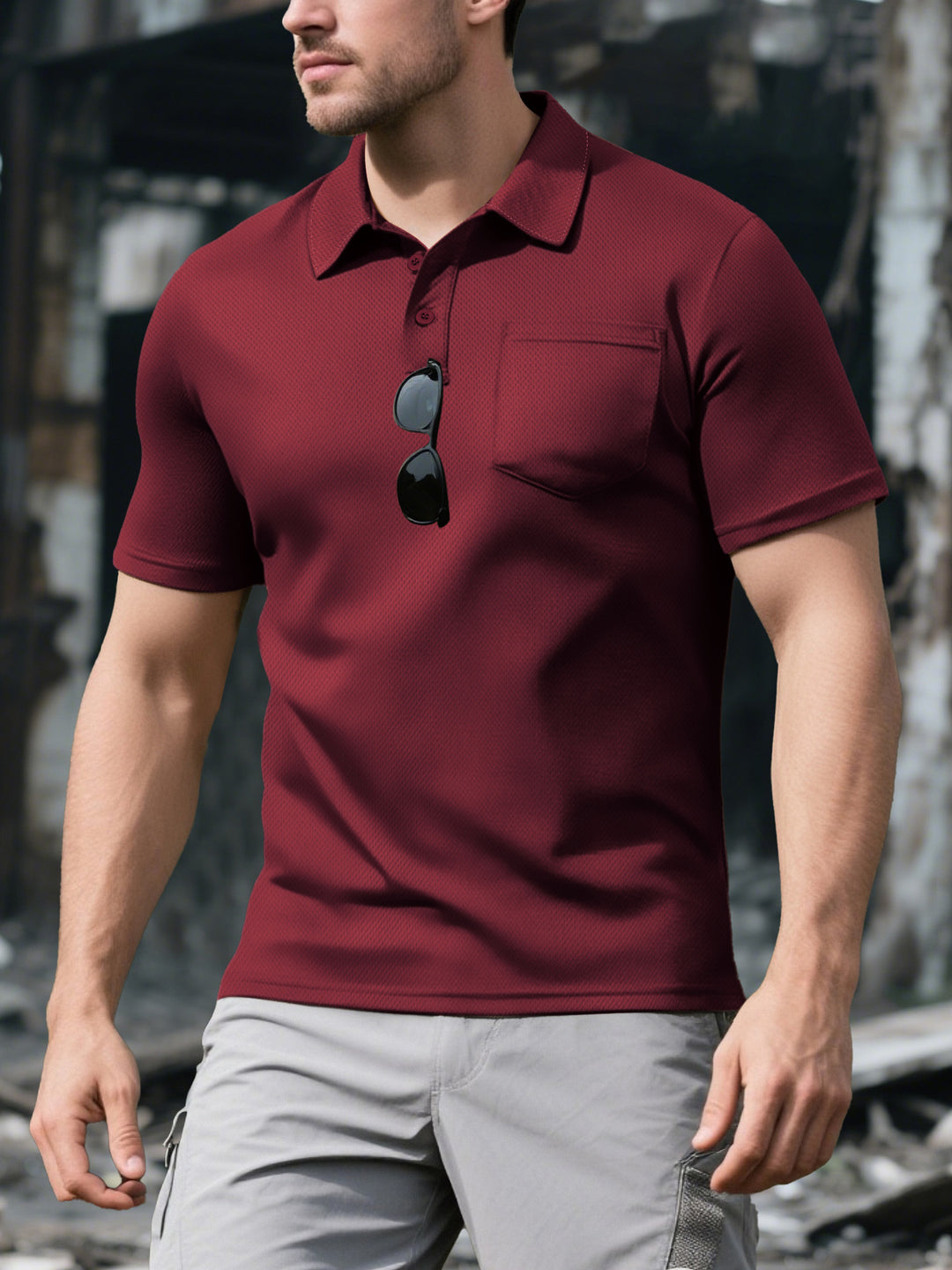Herren Poloshirt mit atmungsaktiver Gewebestruktur und praktischer Brusttasche Drune