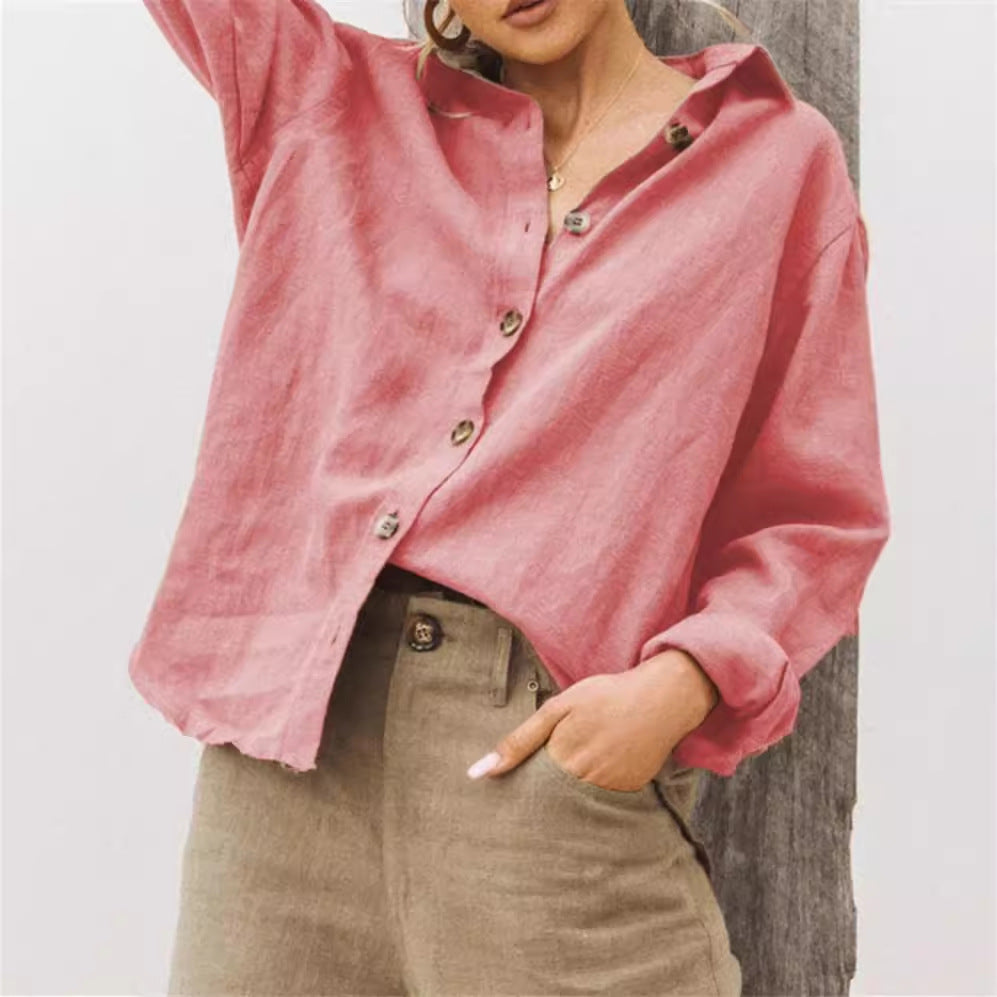 Damen lässige Leinenbluse mit Knopfdetail Drune