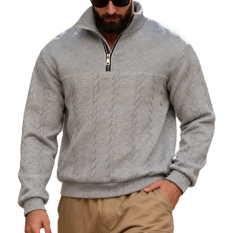 Herren nan strukturiertes Halfzip-Strickpullover mit Zopfmuster und hohem Stehkragen Drune