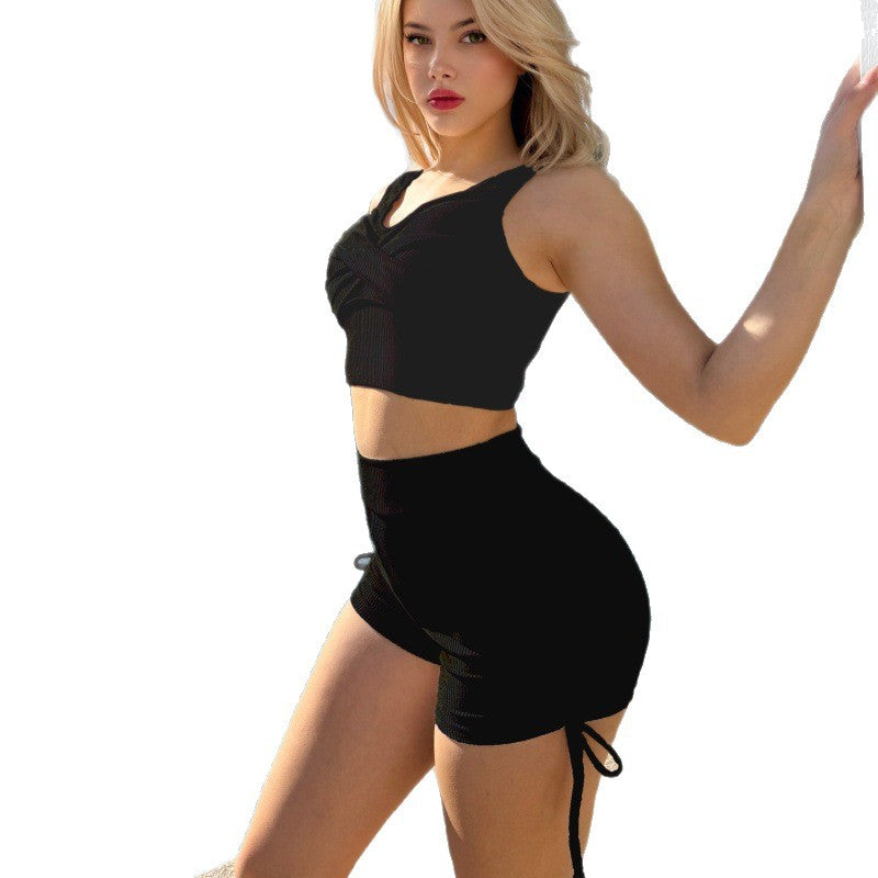 Damen Sportliches Crop-Top und Shorts Set Drune