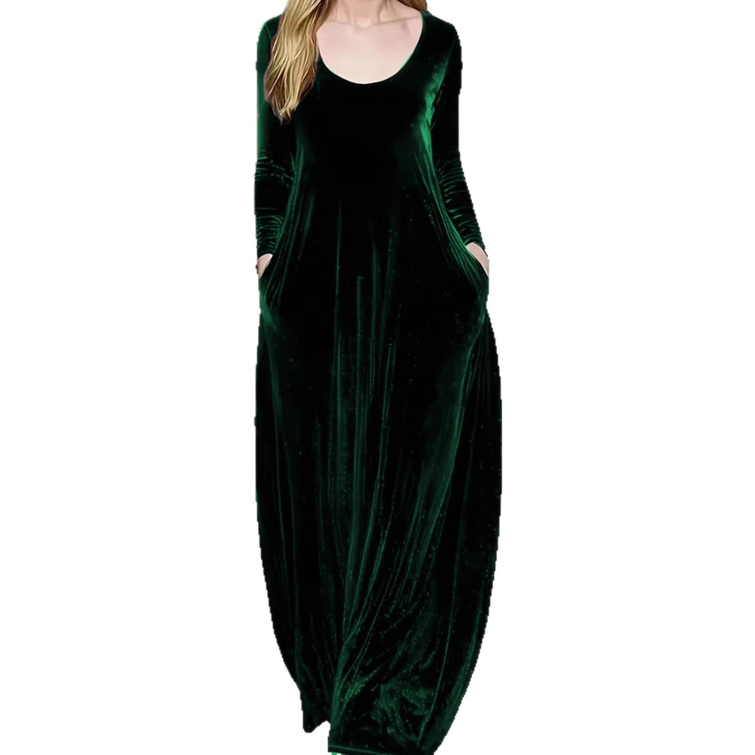 Damen Maxikleid aus samtigem Material mit praktischen Taschen Drune