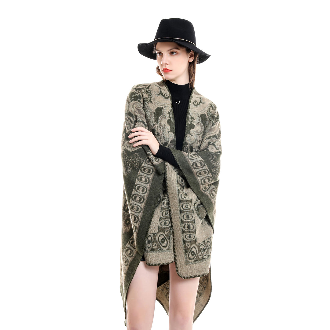 Damen Eleganter Poncho mit kunstvollem floralen Muster und luxuriösem Feel Drune