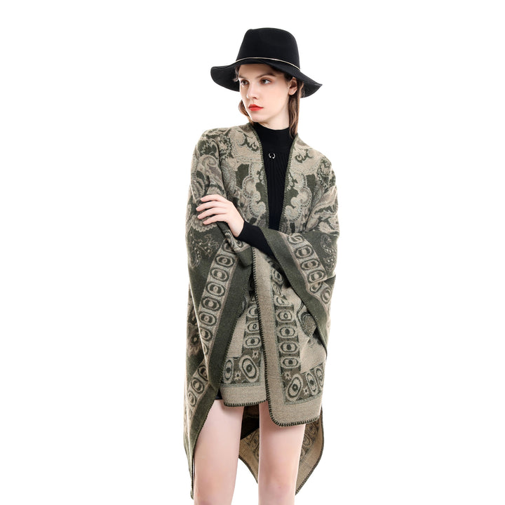 Damen Eleganter Poncho mit kunstvollem floralen Muster und luxuriösem Feel Drune