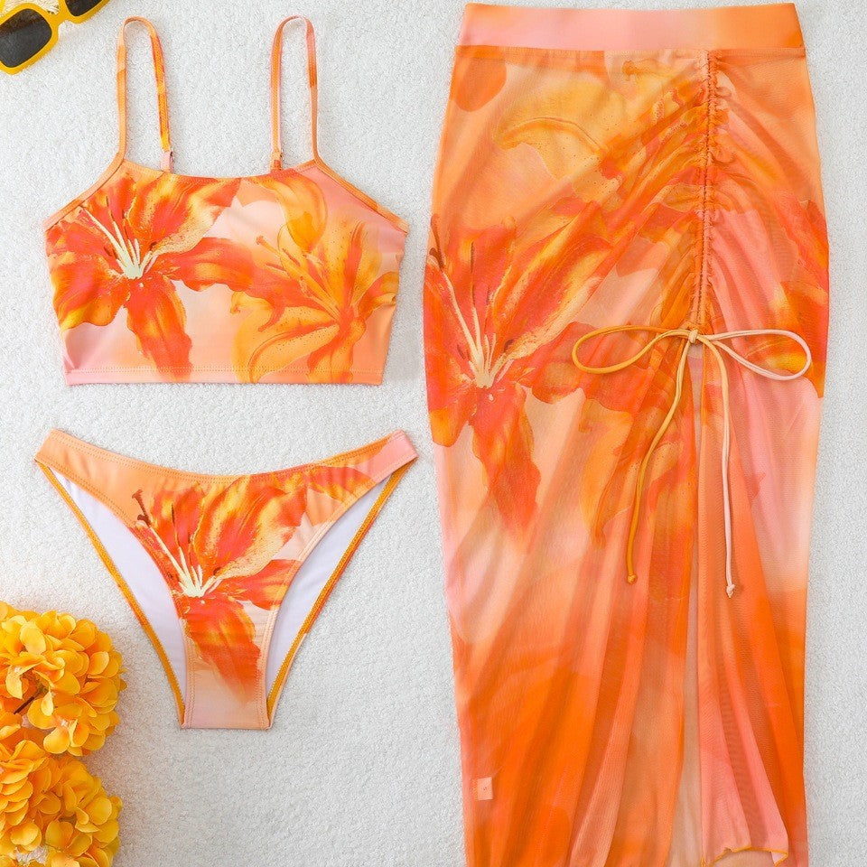 Damen Bikini-Set mit floralem Balconette-Oberteil und transparentem Wickelrock Drune