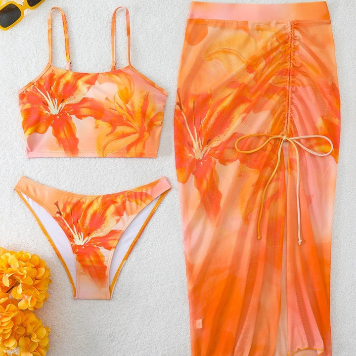 Damen Bikini-Set mit floralem Balconette-Oberteil und transparentem Wickelrock Drune