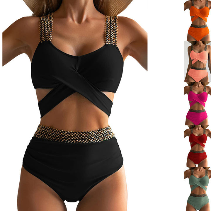 Damen Hochtailliertes Bikini-Set mit modischem Knoten-Design und eleganten Trägern Drune