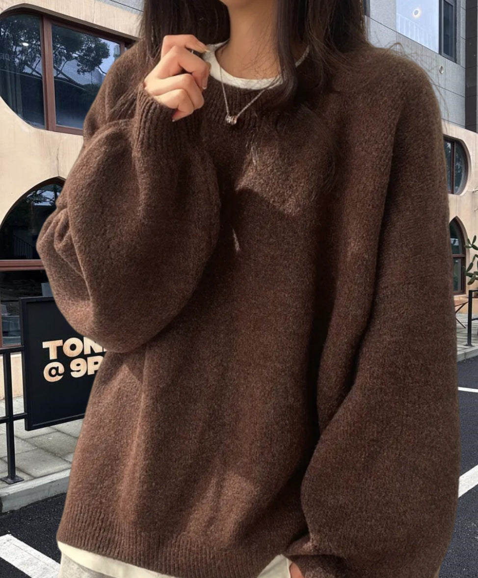 Damen Oversized Strickpullover mit weichem Fleece-Material und modernen Schnittelementen Drune