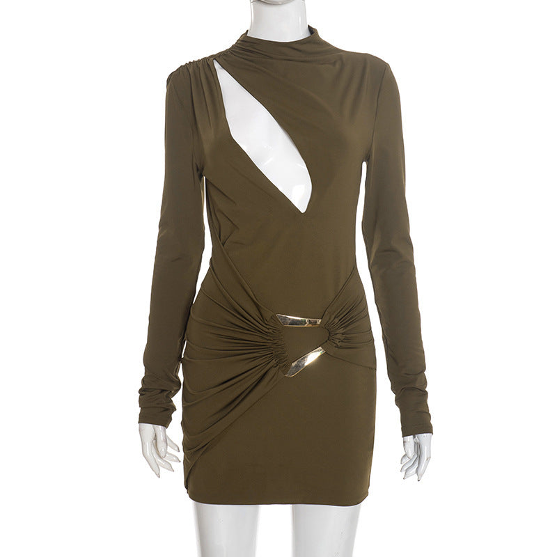 Damen figurbetontes Minikleid mit einzigartigem Wickeldesign und transparentem Ausschnitt Drune