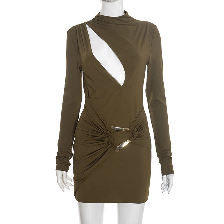 Damen figurbetontes Minikleid mit einzigartigem Wickeldesign und transparentem Ausschnitt Drune