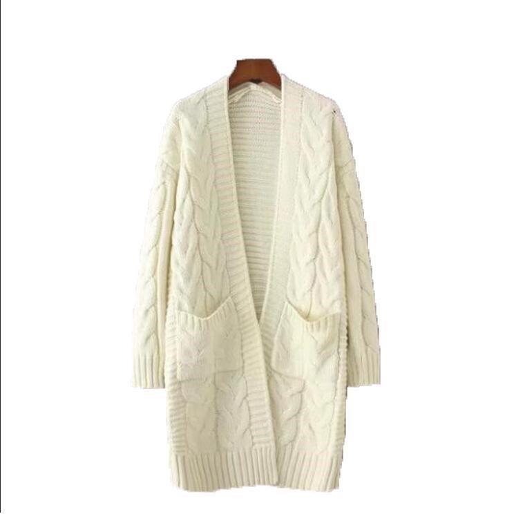 Damen Strickjacke mit grobem Zopfmuster und Taschen Drune