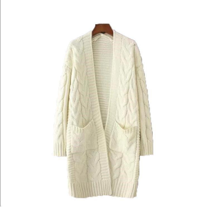 Damen Strickjacke mit grobem Zopfmuster und Taschen Drune