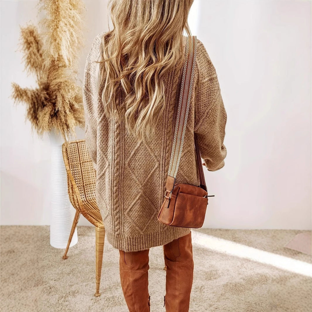 Damen Strickkleid im lässigen Oversized-Stil mit Zopfmuster Drune