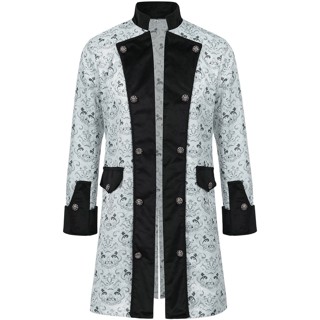 Herren nan taillierter Brokat-Gehrock mit ornamentalem Jacquardmuster und Samtbesatz Drune