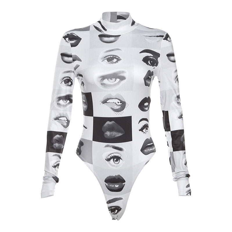 Damen Langarm-Bodysuit mit kreativem Fotodruck Drune