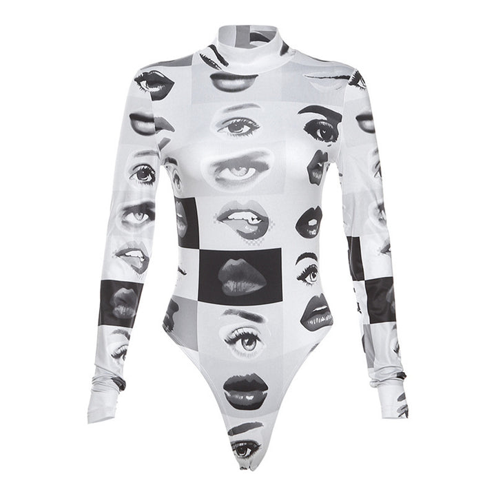Damen Langarm-Bodysuit mit kreativem Fotodruck Drune