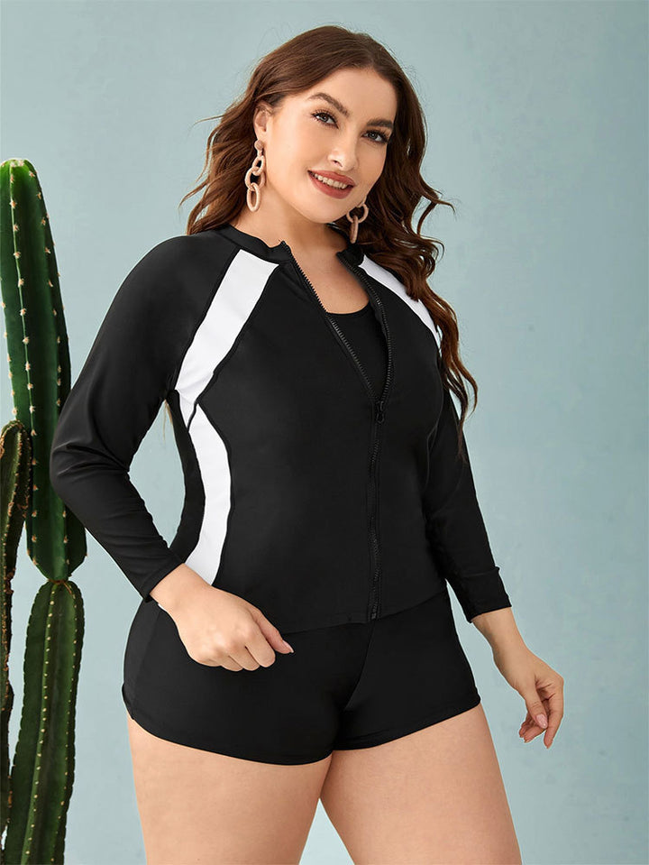 Damen Sportlicher Badeanzug mit langärmliger Jacke und Shorts Drune