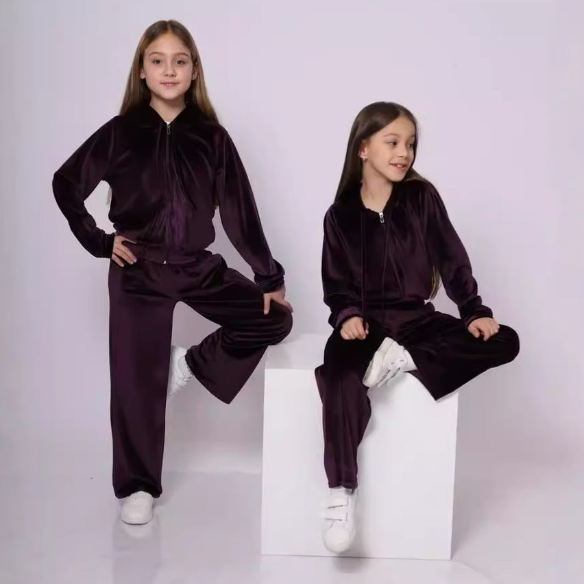 Damen Velours Sweatanzug mit Kapuze und elastischem Bund Drune