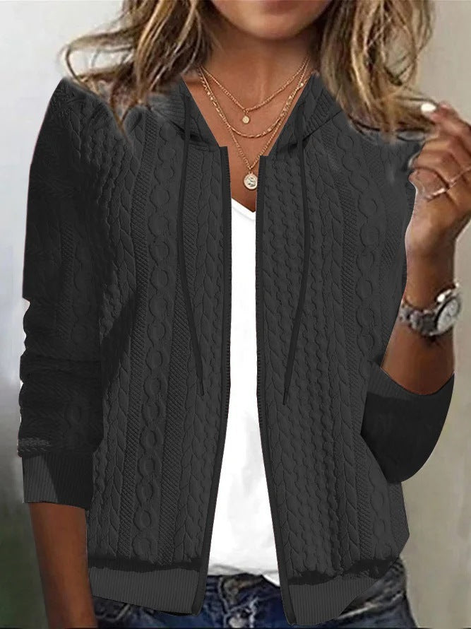 Damen Strickjacke mit feinem Zopfmuster und Kapuze Drune