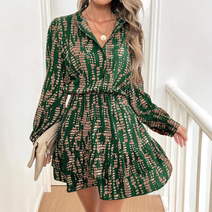 Damen modisches Hemdkleid mit elegantem Rüschensaum und Taillengürtel Drune