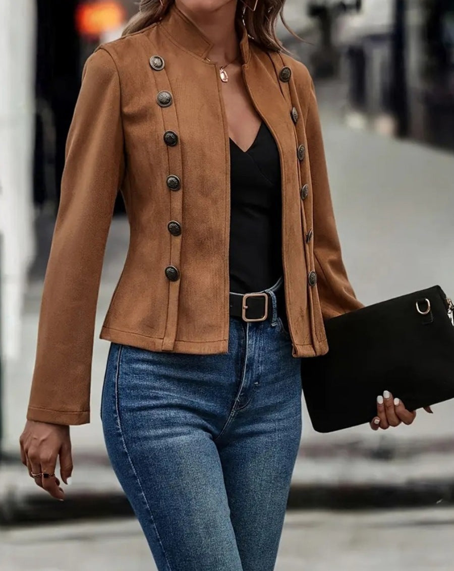 Damen elegante Kurzjacke mit dekorativen Knöpfen Drune