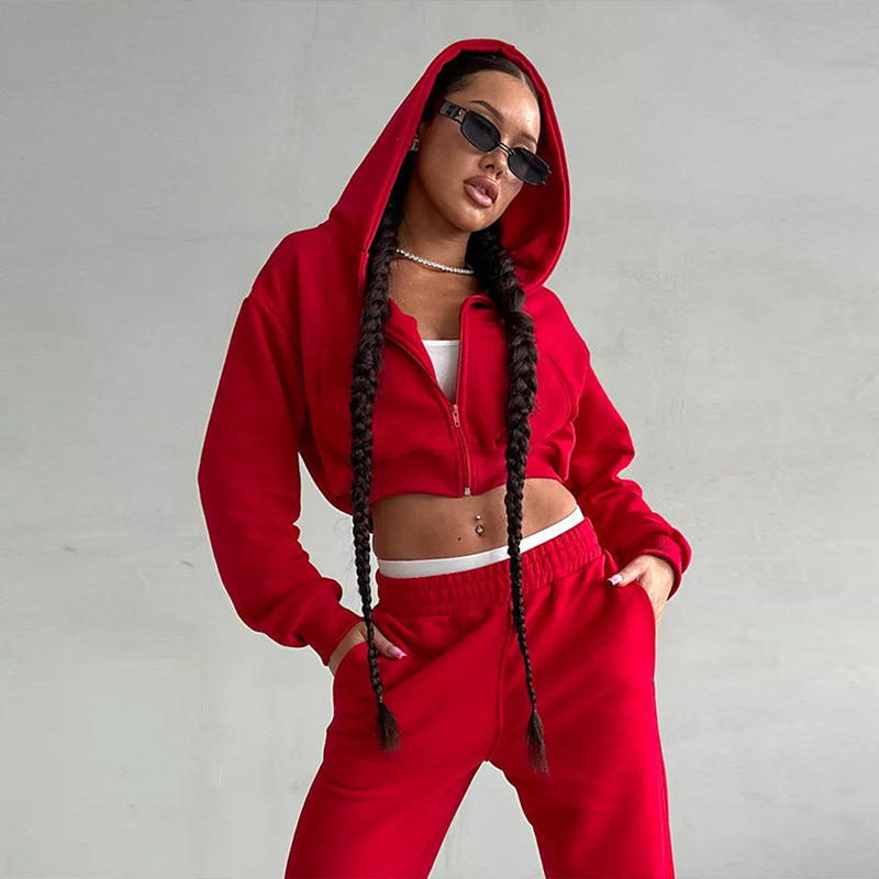 Damen Sport Set mit cropped Jacke und weiten Hosen Drune